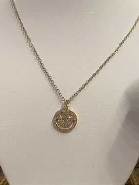 Gold Smiley Pendant Necklace - Women Jewelry size (approx size of a dime)